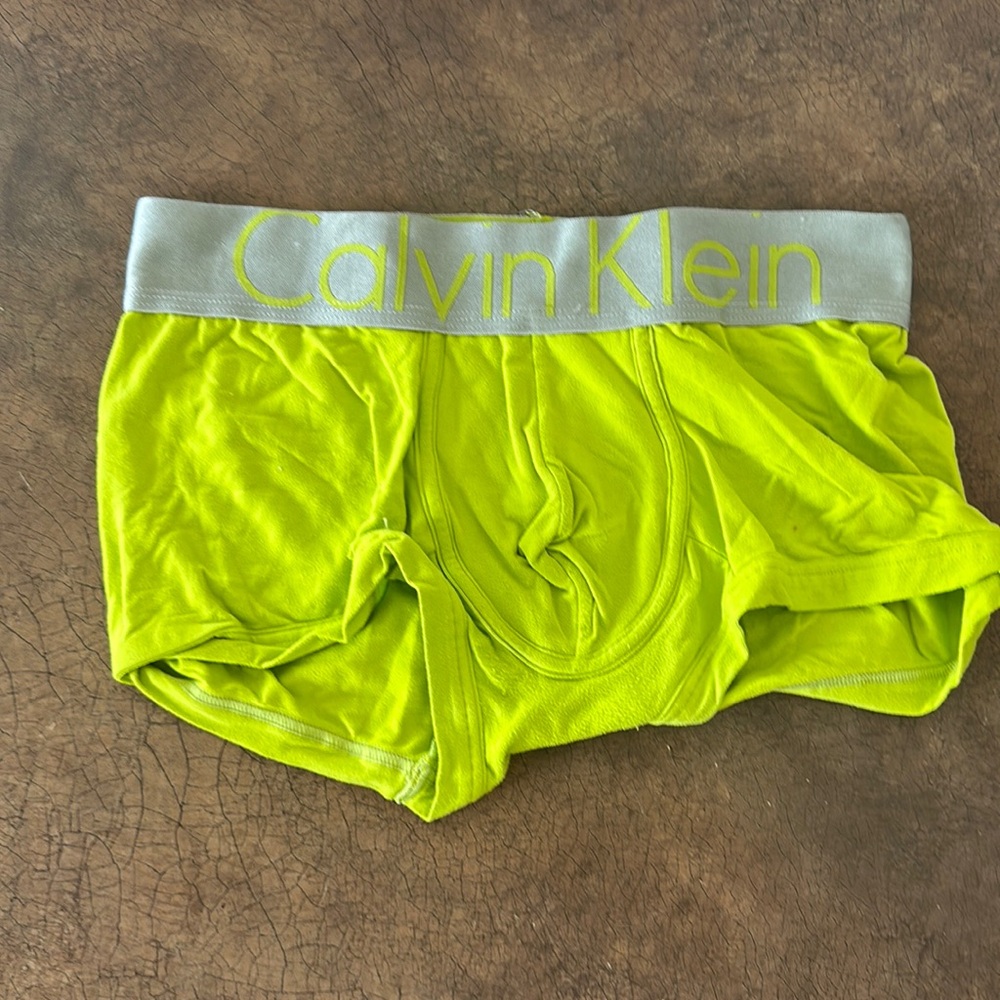 Men’s lime, green, Calvin Klein, steel trunks, size small